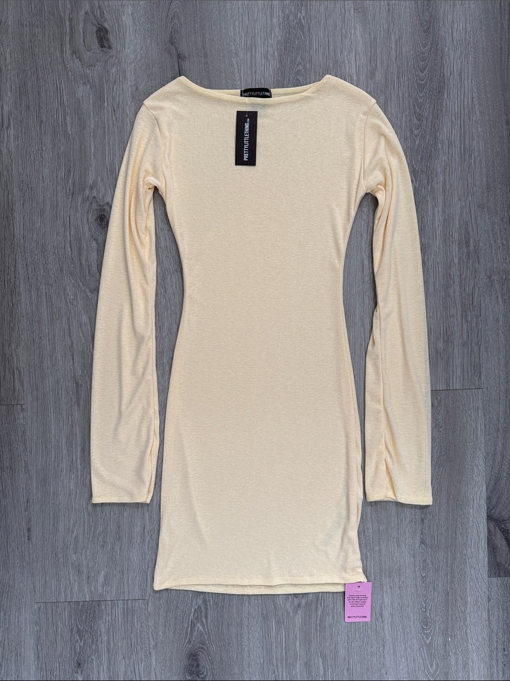 PrettyLittleThing Pale Yellow Long Bodycon Dress with Fluted Sleeves